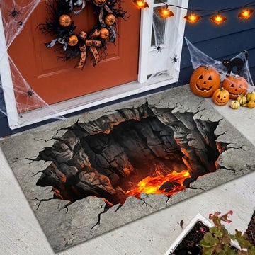 Maxcorners Halloween 3D Cracked Ground Lava Pit Fire Illusion Horror 3D Doormat