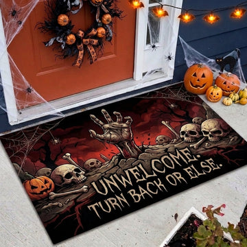 Maxcorners Halloween Zombie Hand Skulls Pumpkins Unwelcome Turn Back Or Else Horror 3D Doormat