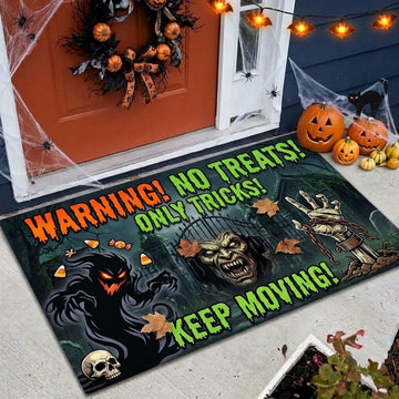 Maxcorners Halloween Ghost Zombie Warning No Treats Only Tricks Keep Moving 3D Doormat