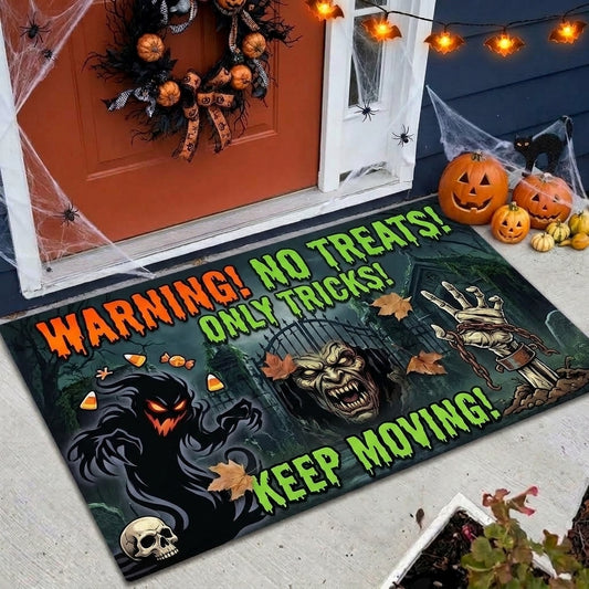 Maxcorners Halloween Ghost Zombie Warning No Treats Only Tricks Keep Moving 3D Doormat