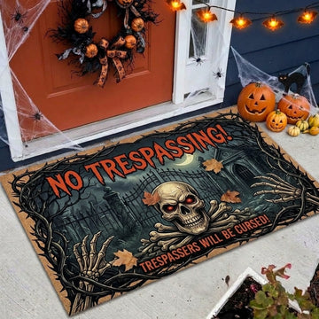 Maxcorners Halloween Skull Skeleton No Trespassing Trespassers Will Be Cursed Cemetery Gate 3D Doormat
