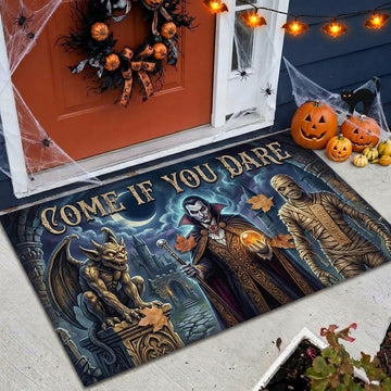 Maxcorners Halloween Dracula Vampire Mummy Gargoyle Come If You Dare Castle 3D Doormat