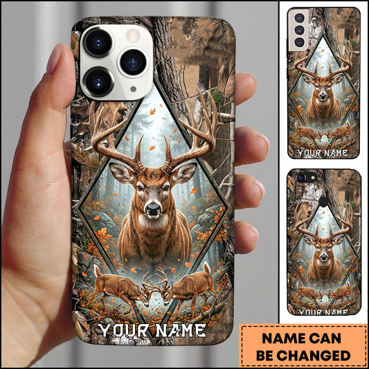 Maxcorners Deer Hunting Duo Antlers Forest Geometry Personalized Name 3D Phonecase