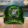 Maxcorners Fishing Green Flame Brick Wall Multi Options Personalized Name 3D Classic Cap (11 Fish Species)