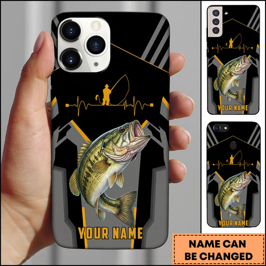 Maxcorners Bass Fishing Heartbeat Angler Silhouette Design Personalized Name Phone Case