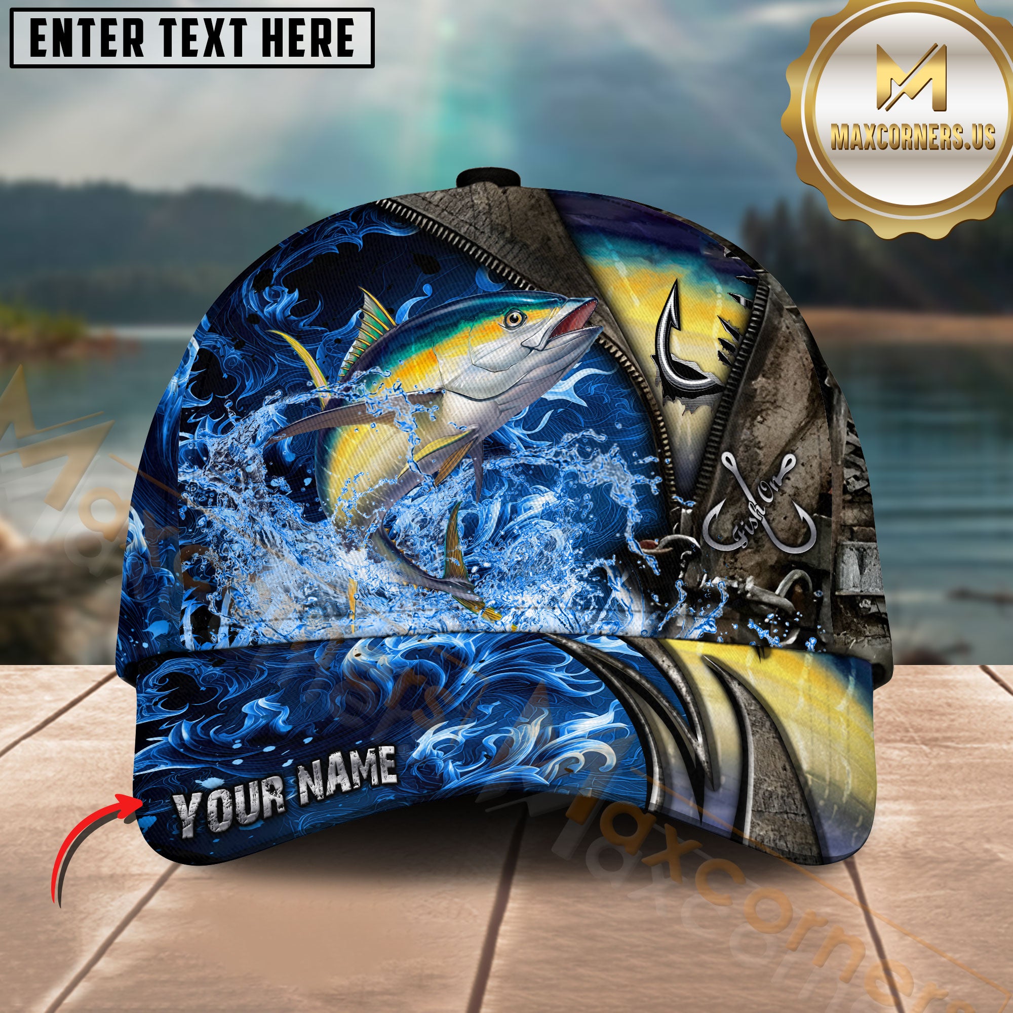 Maxcorners Fishing Blue Flame Water Art Personalized Classic Cap (12 F