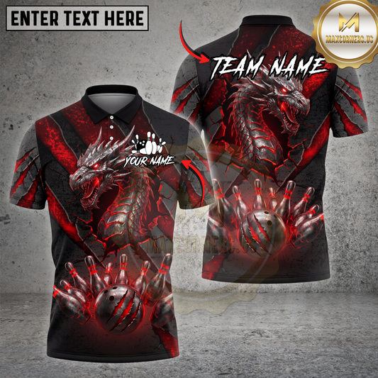 Maxcorners Bowling Shirt Dragon Fire Claw Strike Ball Dark Fantasy Graphic Multicolor Options Personalized Name, Team Name 3D Shirt (4 Colors)