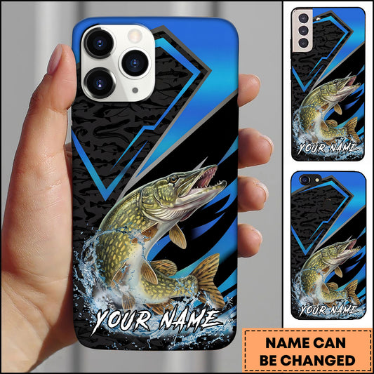 Maxcorners Pike Fishing Electric Blue Arrow Pattern Splash Personalized Name Phone Case