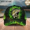 Maxcorners Fishing Green Flame Brick Wall Multi Options Personalized Name 3D Classic Cap (11 Fish Species)