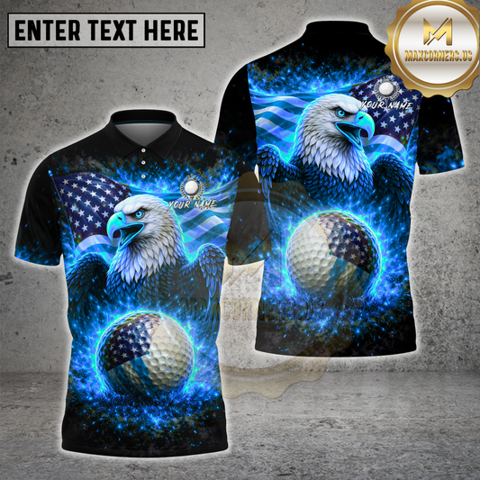 Maxcorners American Eagle Golf Ball Fire Patriotic Flag Multicolor Options Personalized Name, Team Name 3D Shirt (4 Colors)