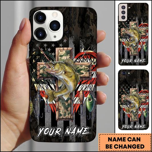 Maxcorners Walleye Fishing Camo Cross Fishing Lure Art Personalized Name Phone Case