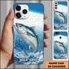 Maxcorners Bass Fishing Phone Case Aqua Water Splash Scale Pattern Design Personalized Fisherman Name Phone Case (12 Fish Species)