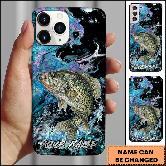 Maxcorners Crappie Fishing Neon Scale Texture Water Splash Personalized Name Phone Case