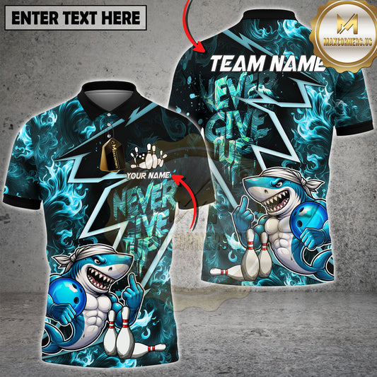 Maxcorners Shark Bowling Shirt Muscle Cartoon Aggressive Design Multicolor Options Personalized Name, Team Name 3D Shirt (2 Colors)