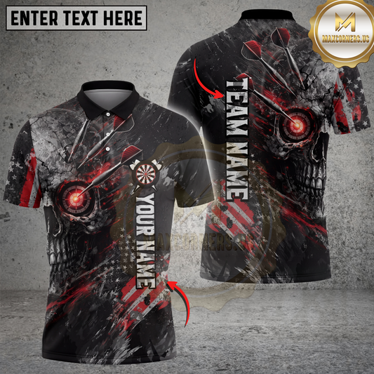 Maxcorners Darts Shirt Skull Target Dartboard Grunge Red Black Style Multicolor Options Personalized Name, Team Name 3D Shirt (4 Colors)