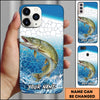 Maxcorners Bass Fishing Phone Case Aqua Water Splash Scale Pattern Design Personalized Fisherman Name Phone Case (12 Fish Species)