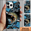 Maxcorners Fishing Blue Grunge Paint Splash Dynamic Art Personalized Name Phone Case (10 Fish Species)