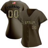 Maxcorners Custom Olive Camo-City Cream Premium American Flag Fashion Salute To Service Baseball Jersey LM0210