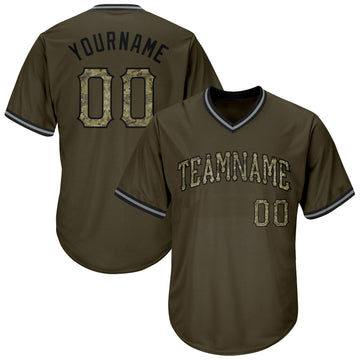 Maxcorners Custom Olive Camo-Black Authentic Throwback Rib-Knit Salute To Service Baseball Jersey Shirt LM2605