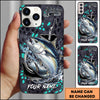 Maxcorners Fishing Hexagon Tech Pattern Hook Icon Water Splash Personalized Name Phone Case (10 Fish Species)