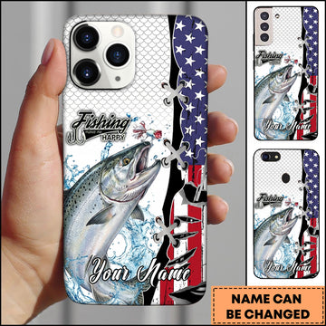 Maxcorners Chinook Fishing American Flag Patriotic Water Splash Personalized Name Phone Case