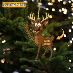 Maxcorners Funny Deer Personalized Name Reindeer Butt Pose Ornament And Keychain Custom Gift For Hunters 2D Flat