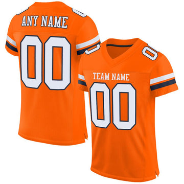Maxcorners Custom Orange White-Navy Mesh Authentic Football Jersey LM2605