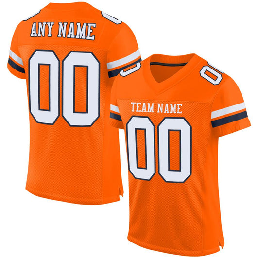 Maxcorners Custom Orange White-Navy Mesh Authentic Football Jersey LM2605