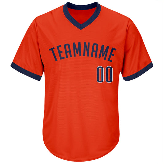 Maxcorners Custom Orange Navy-White Authentic Throwback Rib-Knit Baseball Jersey Shirt LM2605