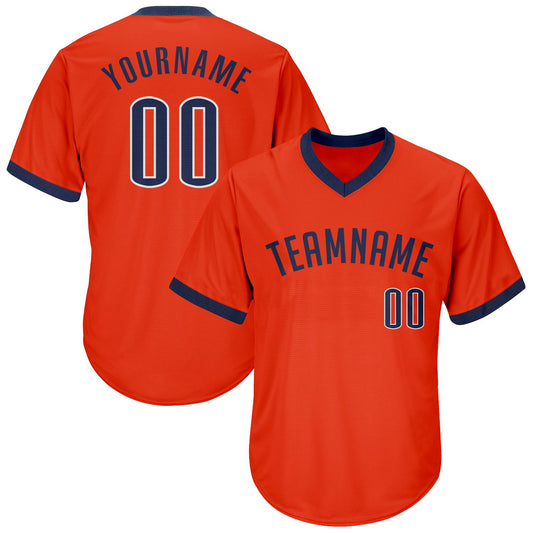 Maxcorners Custom Orange Navy-White Authentic Throwback Rib-Knit Baseball Jersey Shirt LM2605