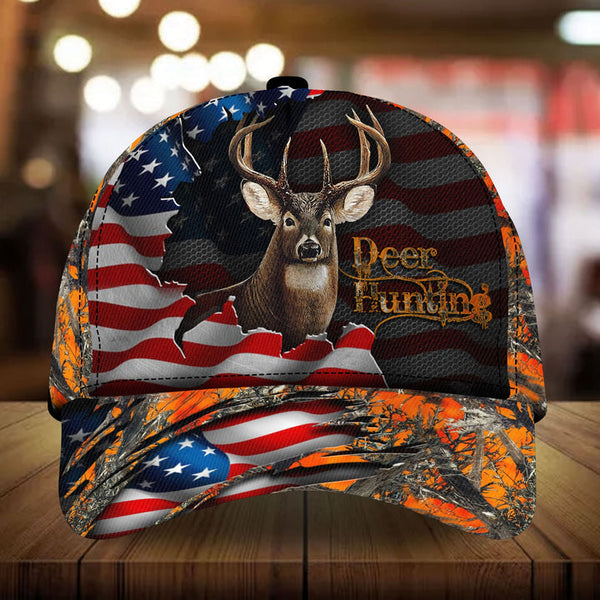 Maxcorners The Best US Flag Deer Hunting Camo Flag 3D Multicolor Personalized Cap