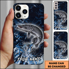 Maxcorners Pike Fishing Blue Grunge Splash Effect Personalized Name Phone Case