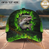 Maxcorners Fishing Green Flame Brick Wall Multi Options Personalized Name 3D Classic Cap (11 Fish Species)