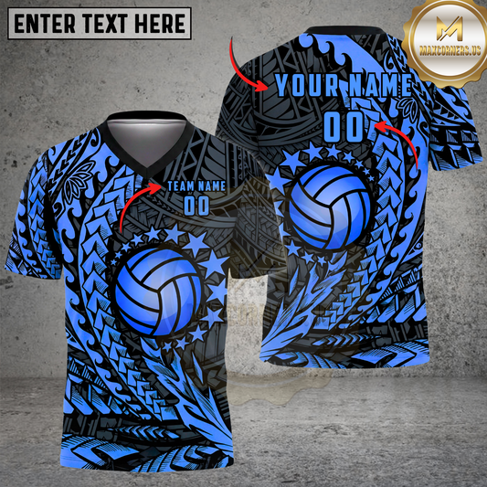 Maxcorners Volleyball Tribal Tattoo Star Power Design Multicolor Options Personalized 3D V-neck T-Shirt