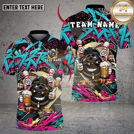 Maxcorners Hip Hop Bowling Street Art Multicolor Options Personalized Name, Team Name 3D Shirt (4 Colors)