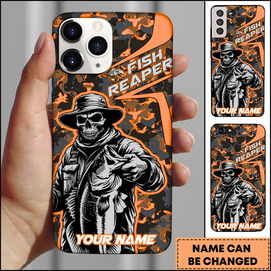 Maxcorners Fishing Grim Reaper Camouflage Multicolor Options Personalized Name Phone Case Gift For Anglers (3 Colors)