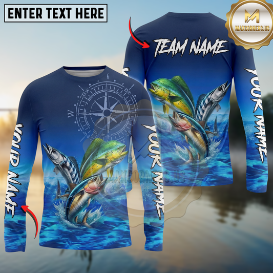 Maxcorners Offshore Fishing Compass Ocean Personalized Name, Team Name Long Sleeve Shirt