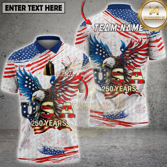 Maxcorners USA Eagle Patriotic 250 Years Independence Day Multicolor Options Personalized Name, Team Name 3D Shirt (4 Colors)