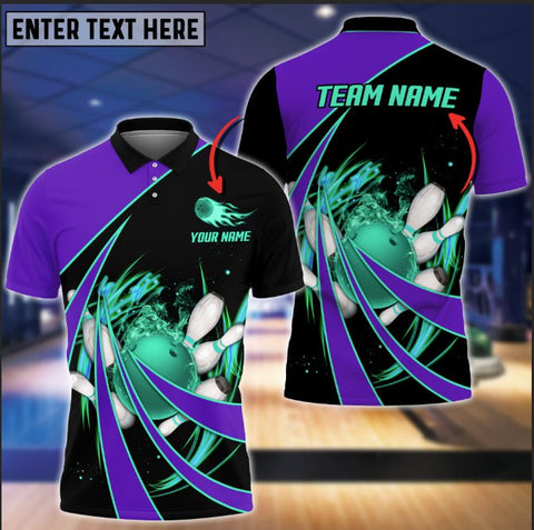 Maxcorners Flame Bowling And Pins Tornado Pattern Multicolor Option Customized Name 3D Shirt