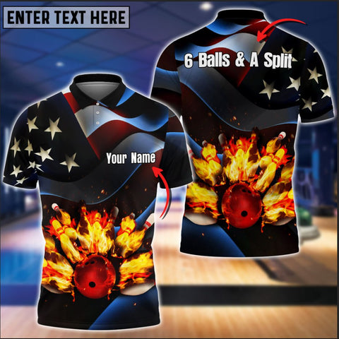 Maxcorners Bowling Ball And Pins Flame USA Flag Pattern Customized Name 3D Shirt For Karen Howard