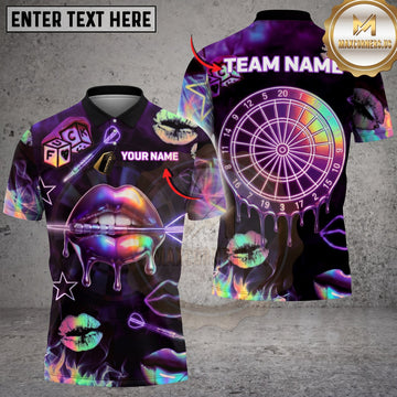 Maxcorners Sexy Neon Lips Dartboard Gambling Theme Multi Options Personalized Name, Team Name Unisex 3D Shirt (4 Colors)
