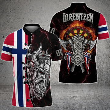 Maxcorners Viking Norway Flag Darts Jersey Customized Name, Team Name 3D Polo Shirt