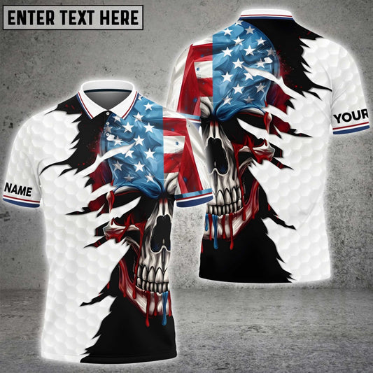 Maxcorners The Patriot Skull 3D Golf Personalized Name Polo
