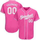 Custom Pink White 3D Authentic Baseball Jersey