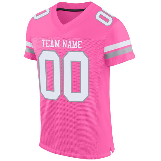 Maxcorners Custom Pink White-Light Gray Mesh Authentic Football Jersey LM2605