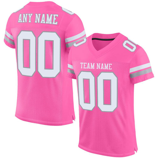 Maxcorners Custom Pink White-Light Gray Mesh Authentic Football Jersey LM2605