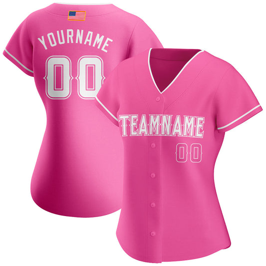 Maxcorners Custom Pink White-Light Blue Premium American Flag Fashion Baseball Jersey LM0210