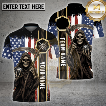 Maxcorners Grim Reaper Billiards Shirt USA Flag Gothic Style Multioptions Personalized Name, Team Name 3D Shirt