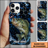 Maxcorners Bass Fishing Phone Case Blue Ocean Hexagon Lure Art Design Custom Angler Name Phone Case (12 Fish Species)