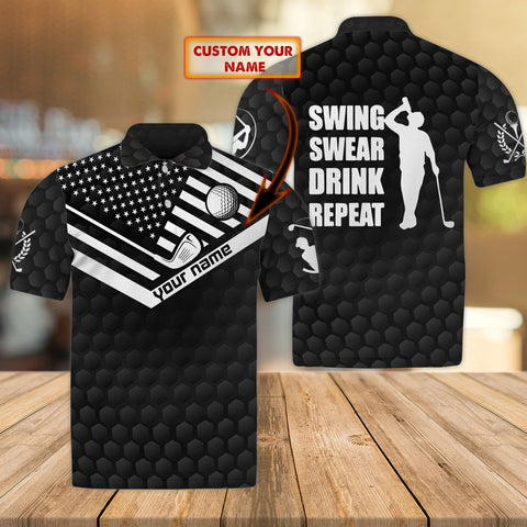 Maxcorners Golf Black Drinking Customized Name 3D Shirt